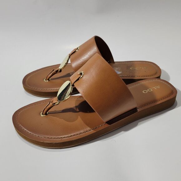 Aldo Thong Sandals Brown Leather sz 8.5 - Picture 1 of 5